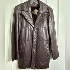 Vintage Golden State Men's Brown 70s Leather Button Up Coat Jacket Size 38
